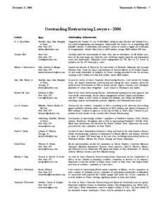 December 15, 2006  Turnarounds & Workouts 7 Outstanding Restructuring Lawyers – 2006 Lawyer
