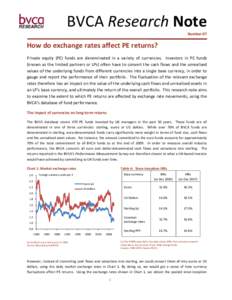 BVCA Research Note Number 07 How do exchange rates affect PE returns? Private equity (PE) funds are denominated in a variety of currencies. Investors in PE funds (known as the limited partners or LPs) often have to conve
