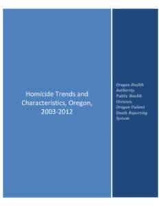 Homicide Trends and Characteristics, Oregon, Oregon Health Authority,