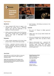 Quarterly Activities Report For the period ended 31 December 2011
