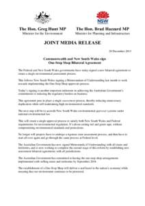 Commonwealth and New South Wales sign One-Stop Shop Bilateral Agreement