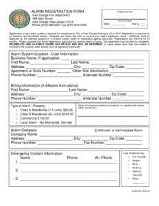 ALARM REGISTRATION FORM East Orange Fire Department 468 Main Street East Orange, New Jersey[removed]Phone[removed]Fax[removed]
