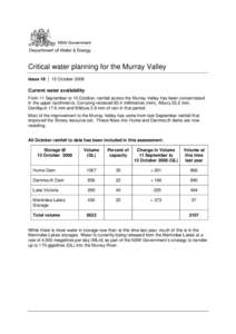 Critical water planning for the Murray Valley, Issue 18  |  15 October 2008