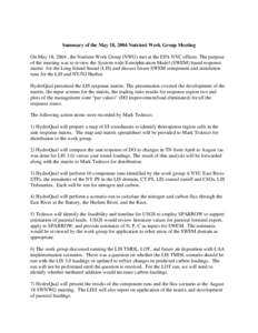 Summary of the May 18, 2004 Nutrient Work Group Meeting On May 18, 2004 , the Nutrient Work Group (NWG) met at the EPA NYC offices. The purpose of the meeting was to review the System-wide Eutrophication Model (SWEM) bas