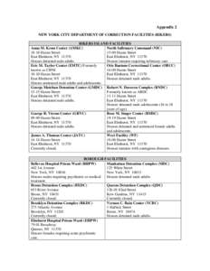 Appendix 2 NEW YORK CITY DEPARTMENT OF CORRECTION FACILITIES (RIKERS) RIKERS ISLAND FACILITIES North Infirmary Command (NIC) Anna M. Kross Center (AMKC[removed]Hazen Street