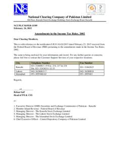 National Clearing Company of Pakistan Limited 8th Floor, Karachi Stock Exchange Building, Stock Exchange Road, Karachi NCCPL/CM/FEBFebruary 24, 2015