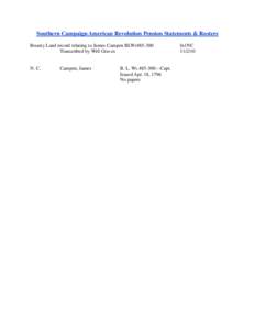 Southern Campaign American Revolution Pension Statements & Rosters Bounty Land record relating to James Campen BLWt485-300 Transcribed by Will Graves N. C.