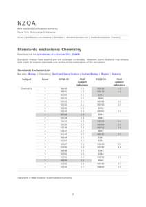 NZQA  New Zealand Qualifications Authority Mana Tohu Matauranga O Aotearoa Home > Qualifications and standards > Standards > Standards exclusion list > Standards exclusions: Chemistry