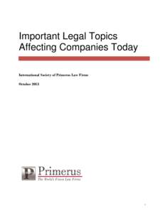 Important Legal Topics Affecting Companies Today International Society of Primerus Law Firms October