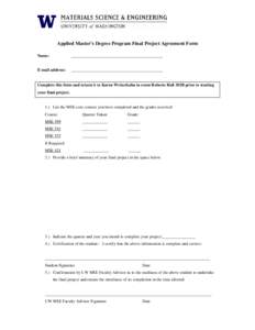 Materials Science and Engineering Department Application for the Written Exam for the PhD Qualifying Evaluation Procedure