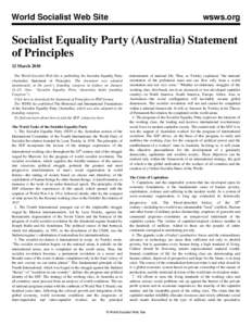 World Socialist Web Site  wsws.org Socialist Equality Party (Australia) Statement of Principles