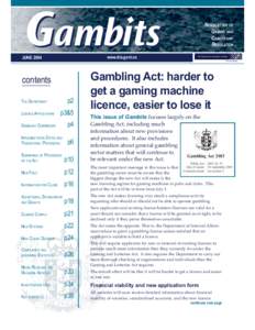 Gambits  NEWSLETTER OF GAMING AND CENSORSHIP REGULATION