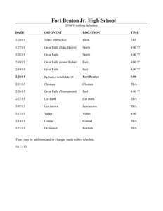 _______________Fort Benton Jr. High School_____________ 2014 Wrestling Schedule DATE OPPONENT