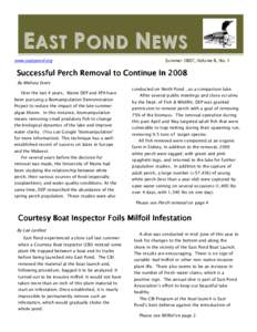 EAST POND NEWS www.eastpond.org Summer 2007, Volume X, No. 1  Successful Perch Removal to