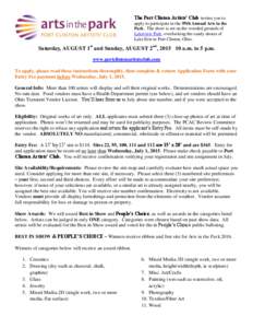 The Port Clinton Artists’ Club invites you to apply to participate in the 59th Annual Arts in the Park. The show is set on the wooded grounds of Lakeview Park, overlooking the sandy shores of Lake Erie in Port Clinton,