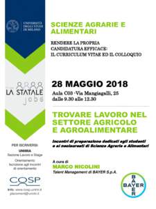 SCIENZE AGRARIE E ALIMENTARI RENDERE LA PROPRIA CANDIDATURA EFFICACE: IL CURRICULUM VITAE ED IL COLLOQUIO