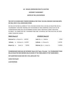 4th ANNUAL DEEPWOODS REALTY & AUCTION WOODBAT TOURNAMENT HOSTED BY THE LCHS PANTHERS THE COST IS A DOZEN NHSF STAMPED BASEBALLS PER TEAM. YOU WILL PROVIDE YOUR OWN BATS. WE WILL HAVE A FULL CONCESSION STAND.