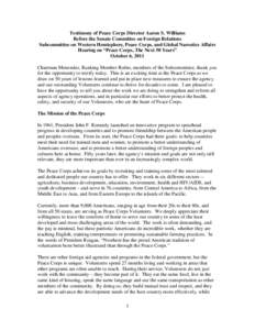 Testimony of Peace Corps Director Aaron S. Williams Before the Senate Committee on Foreign Relations Subcommittee on Western Hemisphere, Peace Corps, and Global Narcotics Affairs Hearing on “Peace Corps, The Next 50 Ye