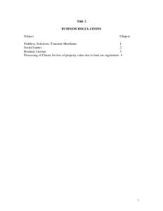 Title 2 BUSINESS REGULATIONS Subject Chapter