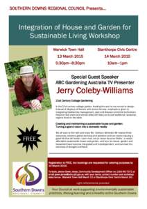 Integration of House and Garden for Sustainabile Living Workshop Flyer - 13 & 14 March 2015