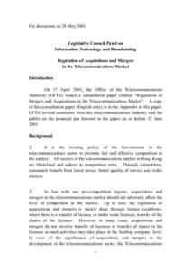 For discussion on 28 May[removed]Legislative Council Panel on Information Technology and Broadcasting Regulation of Acquisitions and Mergers in the Telecommunications Market