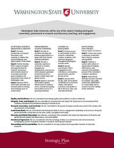 Washington State University will be one of the nation’s leading land-grant universities, preeminent in research and discovery, teaching, and engagement. EXCEPTIONAL RESEARCH, INNOVATION & CREATIVITY