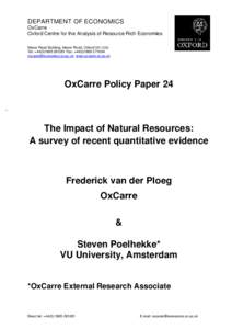 DEPARTMENT OF ECONOMICS OxCarre Oxford Centre for the Analysis of Resource Rich Economies Manor Road Building, Manor Road, Oxford OX1 3UQ Tel: +Fax: +  www.oxcar