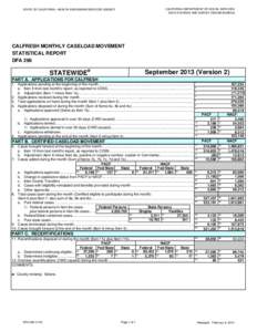 CALIFORNIA DEPARTMENT OF SOCIAL SERVICES DATA SYSTEMS AND SURVEY DESIGN BUREAU STATE OF CALIFORNIA - HEALTH AND HUMAN SERVICES AGENCY  CALFRESH MONTHLY CASELOAD MOVEMENT