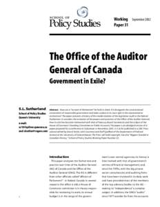 Working Paper 31 September[removed]The Office of the Auditor