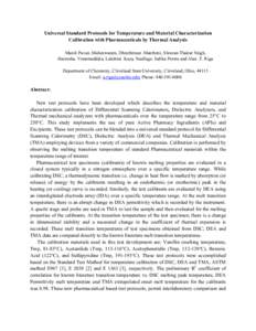 Universal Standard Protocols for Temperature and Material Characterization Calibration with Pharmaceuticals by Thermal Analysis Manik Pavan .Maheswaram, Dhruthiman .Mantheni, Shravan Thakur Singh, Hareesha. Venumuddala, 