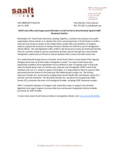 FOR IMMEDIATE RELEASE July 15, 2010 Priya Murthy, Policy Director[removed] | [removed]