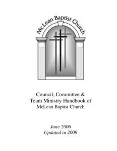 .  Council, Committee & Team Ministry Handbook of McLean Baptist Church