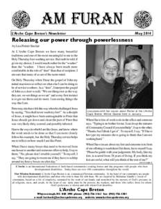 Am Furan L’Arche Cape Breton’s Newsletter May[removed]Releasing our power through powerlessness