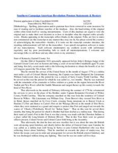 Southern Campaign American Revolution Pension Statements & Rosters Pension application of John Crutchfield S10498 fn21NC Transcribed by Will Graves[removed]Methodology: Spelling, punctuation and/or grammar have been co