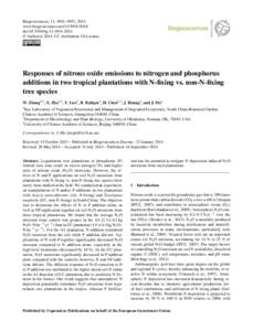 Biogeosciences, 11, 4941–4951, 2014 www.biogeosciences.netdoi:bg © Author(sCC Attribution 3.0 License.  Responses of nitrous oxide emissions to nitrogen and phosphorus