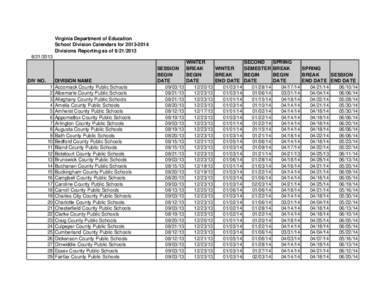 Academic term / Calendars / Prince William County Public Schools / Poquoson /  Virginia / State school / Richmond Public Schools / Frederick County Public Schools / Gloucester County Public Schools / Alleghany County Public Schools / Virginia / Northern Virginia / Cities in Virginia