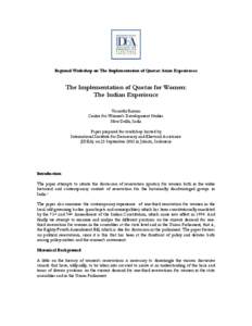 The Implementation of  Quotas for Women: The Indian Experience