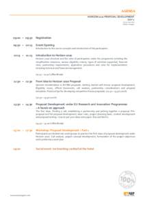 AGENDA HORIZON 2020 PROPOSAL DEVELOPMENT DAYJune 2015 Siófok, Hungary