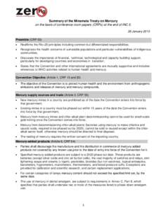 Summary of the Minamata Treaty on Mercury on the basis of conference room papers (CRPs) at the end of INC[removed]January 2013 Preamble (CRP 53) 