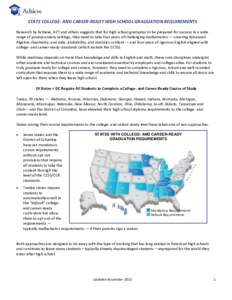 STATE COLLEGE- AND CAREER-READY HIGH SCHOOL GRADUATION REQUIREMENTS Research by Achieve, ACT and others suggests that for high school graduates to be prepared for success in a wide range of postsecondary settings, they n