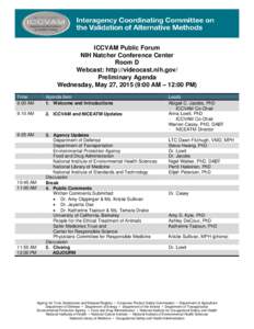 Agenda: ICCVAM Public Forum 2015