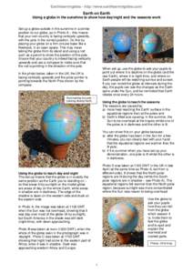 Earthlearningidea - http://www.earthlearningidea.com/  Earth on Earth Using a globe in the sunshine to show how day/night and the seasons work  Set up a globe outside in the sunshine in a similar
