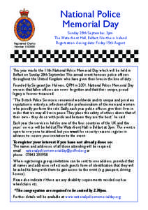 National Police Memorial Day Registered Charity Number[removed]Sunday 28th September, 3pm