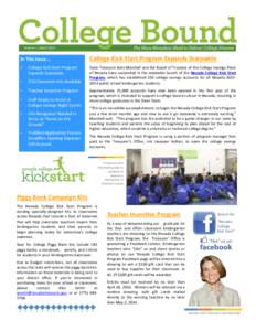 Volume 1; March[removed]In This Issue…. College Kick Start Program Expands Statewide