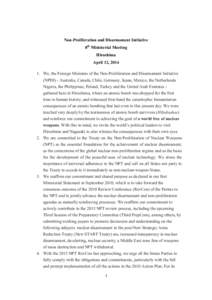 Non-Proliferation and Disarmament Initiative 8th Ministerial Meeting Hiroshima April 12, [removed]We, the Foreign Ministers of the Non-Proliferation and Disarmament Initiative (NPDI) - Australia, Canada, Chile, Germany, J