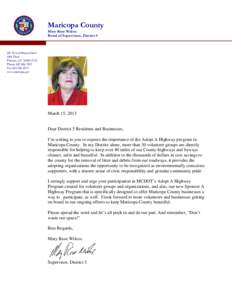 Adopt-A-Highway Letter from Mary Rose Wilcox