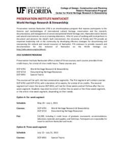 Cultural studies / Historic preservation / Museology / Cultural heritage / Architectural history / Preservation / Nantucket / Cape Cod / National Center for Preservation Technology and Training / Geography of Massachusetts / Conservation-restoration / Geography of the United States