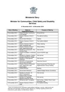 Minister diaries - Minister for Communities, Child Safety and Disability Services