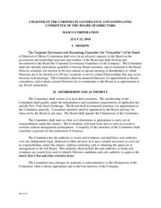 CHARTER OF THE CORPORATE GOVERNANCE AND NOMINATING COMMITTEE OF THE BOARD OF DIRECTORS MASCO CORPORATION JULY 22, 2010 I. MISSION The Corporate Governance and Nominating Committee (the “Committee”) of the Board