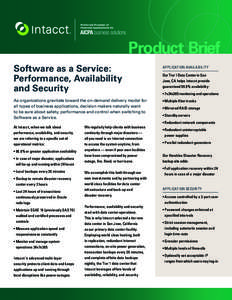 Product Brief Software as a Service: Performance, Availability and Security  APPLICATION AVAILABILITY